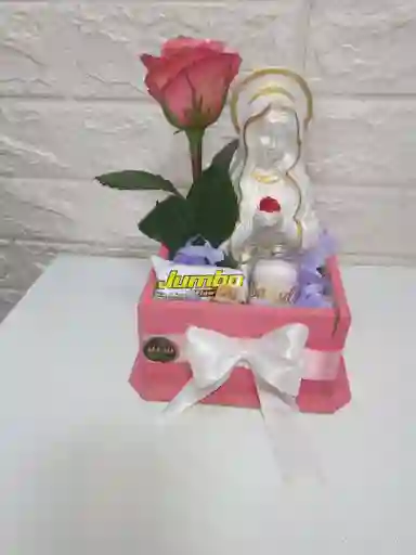 Virgencita Rosa Mística Con Velita Aromatizante ,rosa Natural ,y Chocolate
