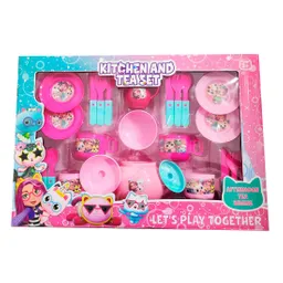 Juego Set Te Tetera Pocillos Platos Cubiertos Figuras Cocina