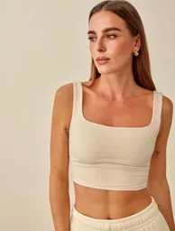 Crop Top Cuadrado Beige Talla S/mnica