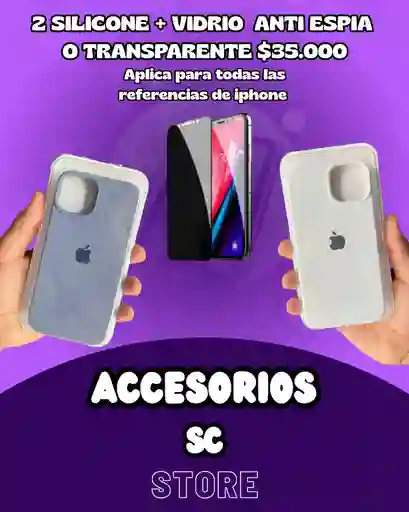 Promocion 2 Silicone + Vidrio Anti Espia Para Iphone