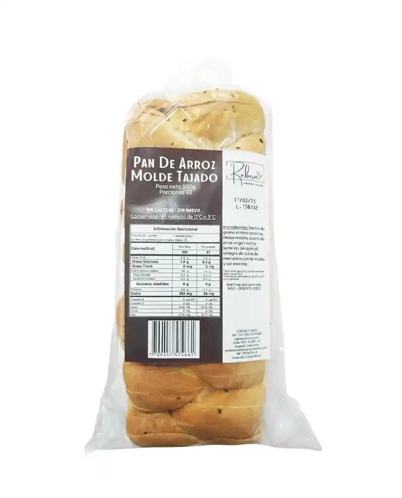 Pan De Arroz Molde Tajado Reborn 500 Gr