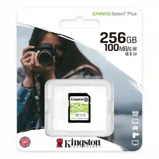 Tarjeta De Memoria Kingston Canvas Select Plus Sd 256gb Uhs-i Clase 10, Ideal Para Cámaras Y Video Full Hd, Velocidad De Lectura Hasta 100mb/s.