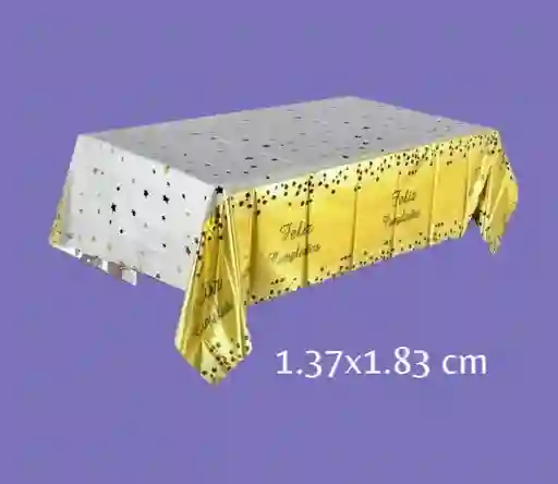 Mantel En Papel Aluminio Feliz Cumpleaños Dorado Rectangular