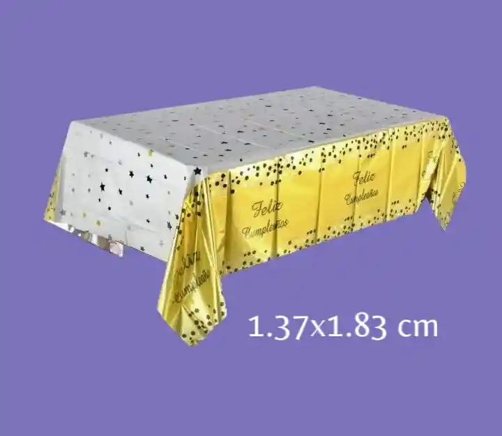 Mantel En Papel Aluminio Feliz Cumpleaños Dorado Rectangular