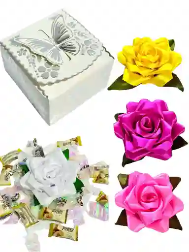 Regalo Especial Caja Mariposa Y Rosa Eterna Blanca O Rosada O Fucsia O Amarilla - Regalo Feliz Dia - Dia De La Madre