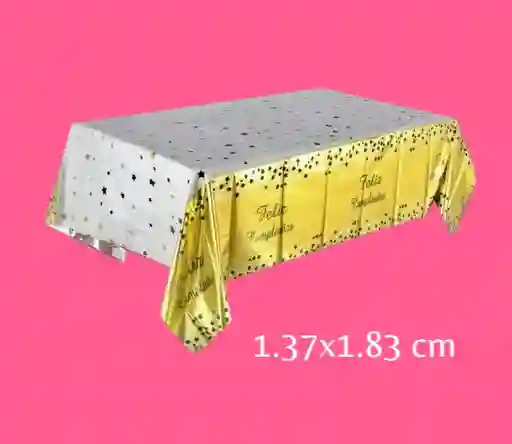 Mantel En Papel Aluminio Feliz Cumpleaños Dorado Rectangular
