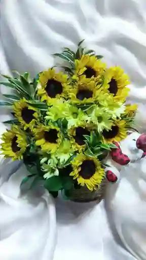 Canasta Premium De Girasoles Con Peluche Pequeño