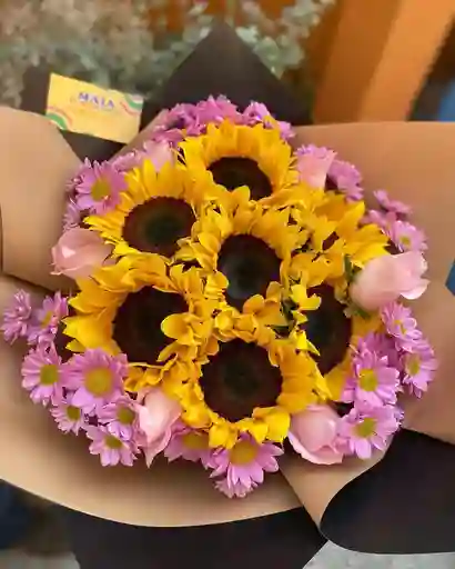 Bouquet De Girasol Margarita Y Rosas