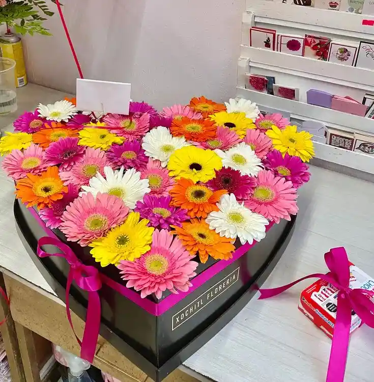 Caja En Forma De Corazón De Gérberas Surtidas