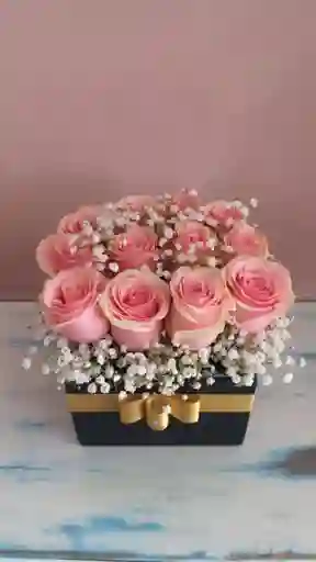 Caja De Rosas Rosadas Con Gypsophila