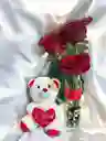 Solitario De Rosas Rojas Con Peluche Pequeño