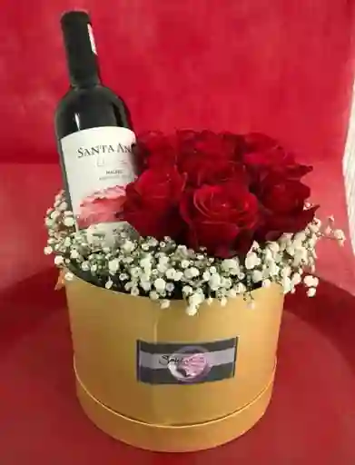 Caja De Rosas Con Vino