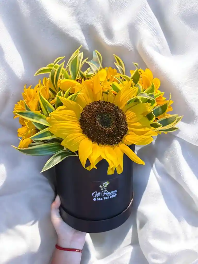Caja Redonda De Girasoles.