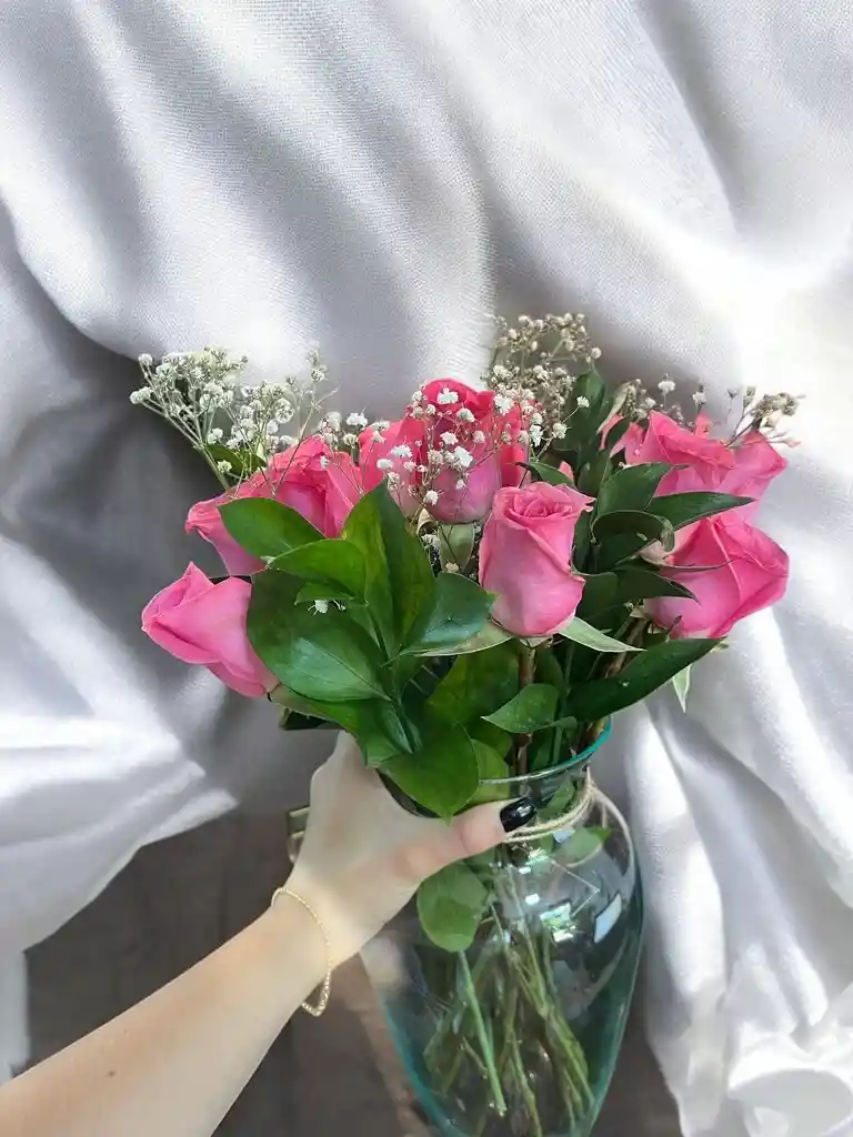 Jarron De Rosas Rosadas.