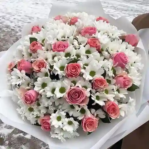 Bouquet De Margarita Blanca Y Rosa Rosada