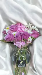 Jarron De Rosas Moradas Y Margarita