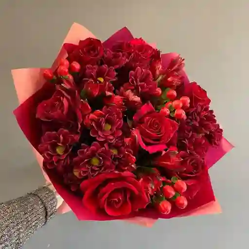 Bouquet Rojo Con Rosa Y Margarita