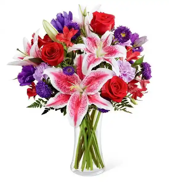 Jarrón De Lirios Con Rosa Y Astromelia