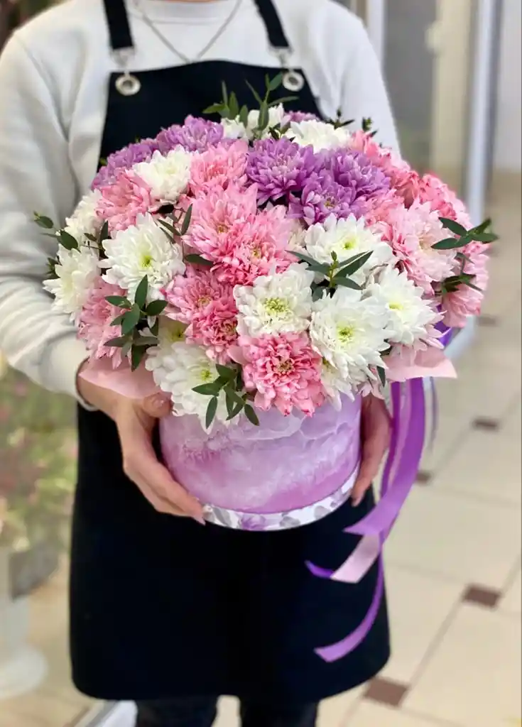 Caja Redonda Morada Clara De Crisantemo