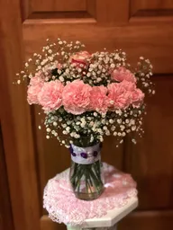 Jarrón De Clavel Rosado Y Gypsophila