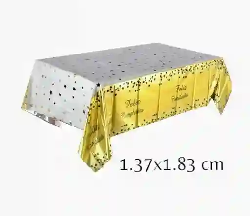 Mantel En Papel Aluminio Feliz Cumpleaños Dorado Rectangular