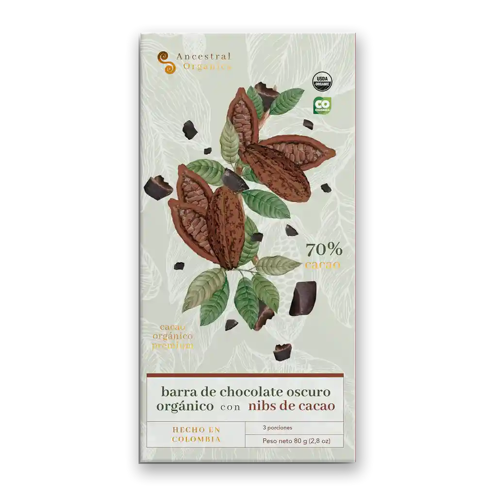 Barra De Chocolate Oscuro Orgánico Con Nibs De Cacao