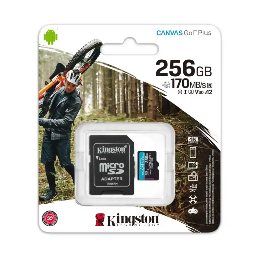 Memoria Microsd Kingston Canvas Go Plus 256gb U3 V30 Con Adaptador