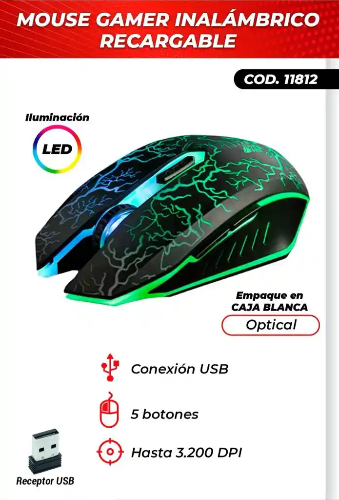 Mouse Gamer Inalámbrico Recargable