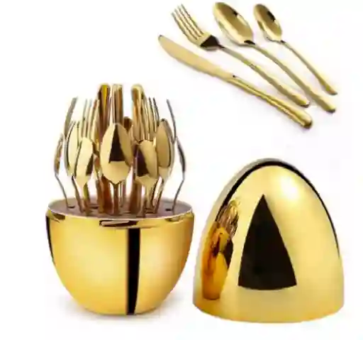 Juego De Cubierto X 24 Piezas Dorado Y Plateado