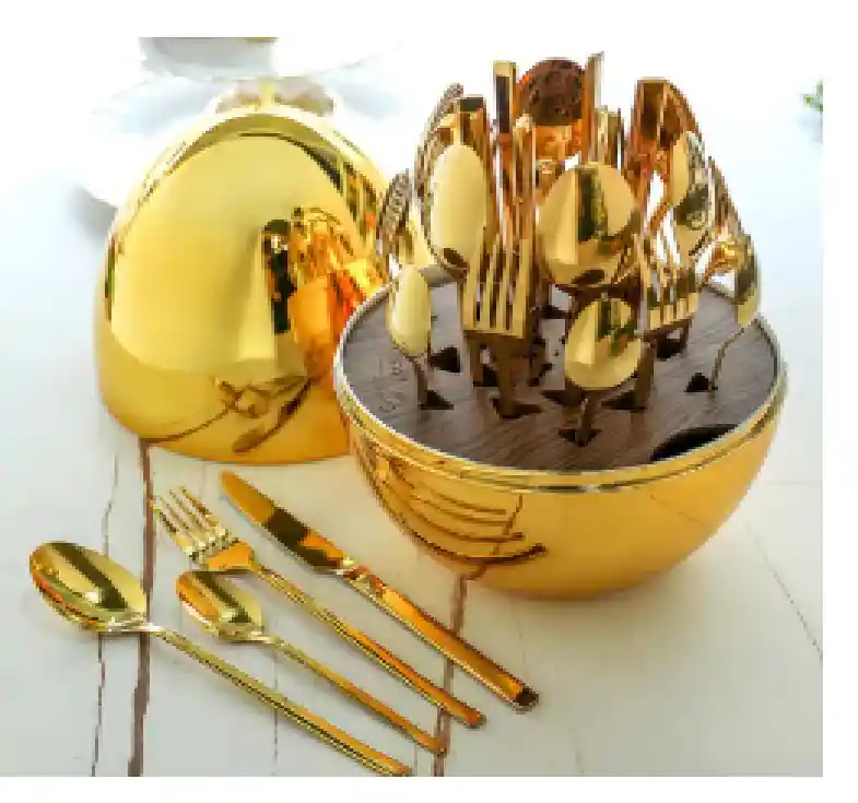 Juego De Cubierto X 24 Piezas Dorado Y Plateado