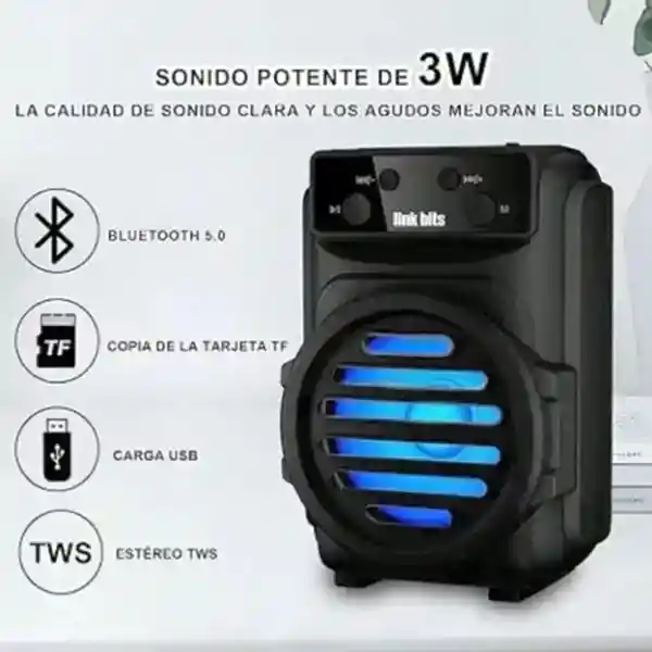 Parlante De 3 Pulgadas Bluetooth Con Luces Rgb, Puerto Usb-tf Y Fm