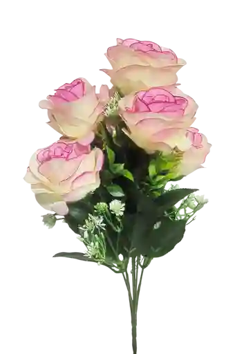 Ramo Arreglo Bouquet De 7 Flores Artificiales Blancas Con Rosado
