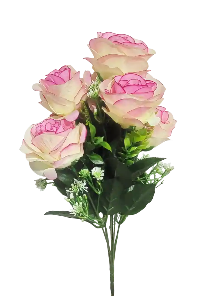 Ramo Arreglo Bouquet De 7 Flores Artificiales Blancas Con Rosado