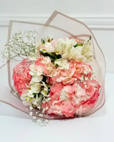 Flores Ramo Hortensias Y Astromelias - Bouquet Encanto Rosa