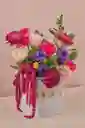 Flores Orgánicas. Cilindro Bloom. Flores Fucsia Y Morado, Lisianthus, Amaranto, Rosas De Exportación