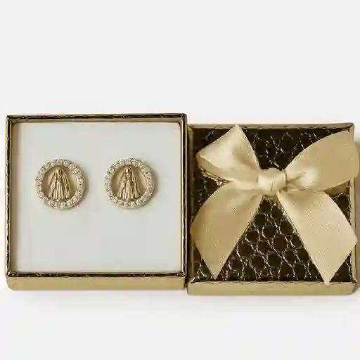 Aretes En Rodio Con Diseño Ovalado Y Virgen