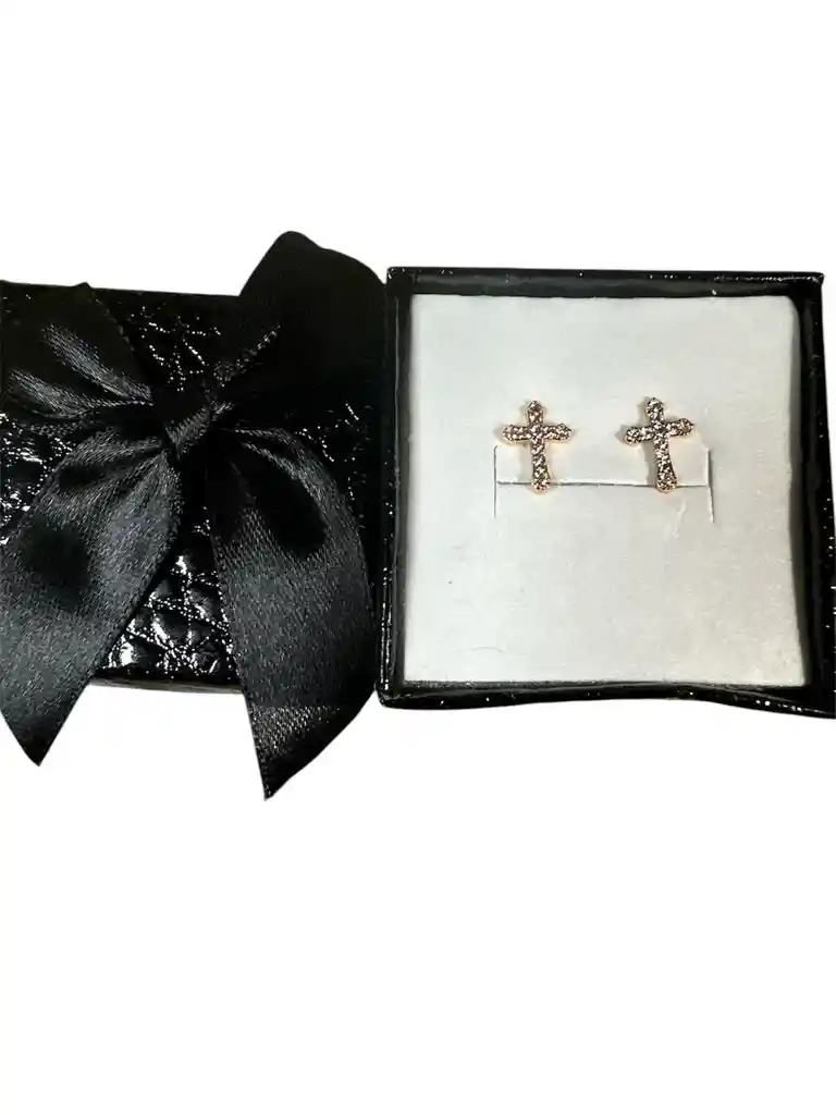 Aretes De Cruz En Rodio Con Incrustaciones Brillantes