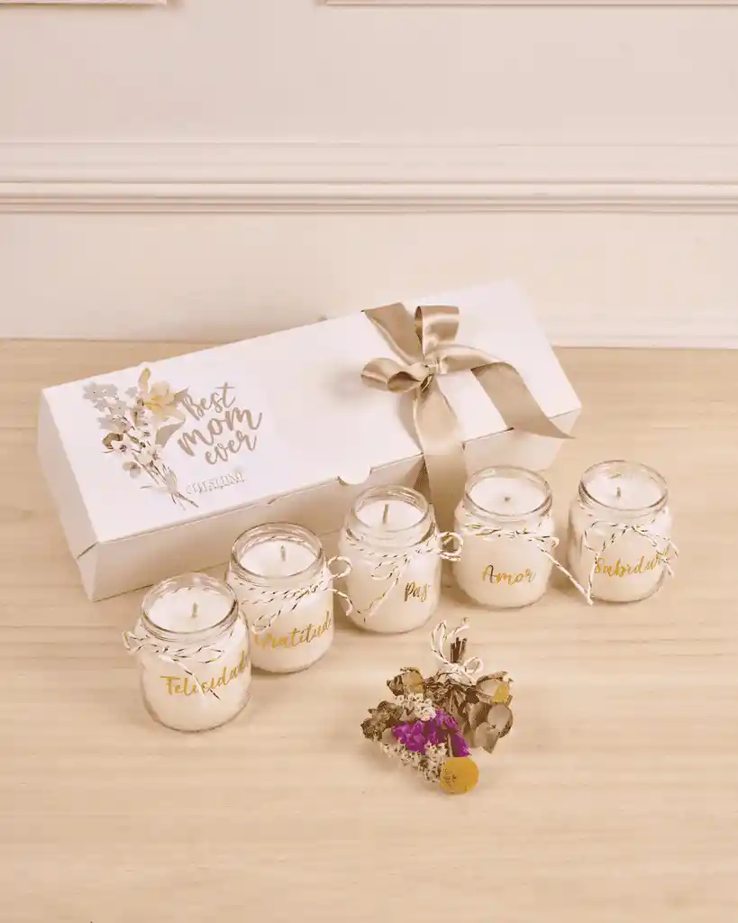 Flores Secas En Velas Aromatizadas A Vainilla X 5. Día De La Madre
