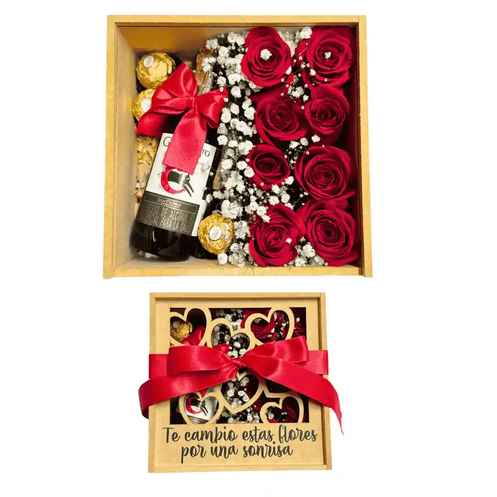 Regalo Con Rosas, Vino Y Chocolates