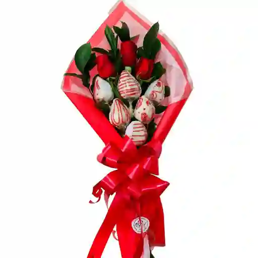 Mini Bouquet De Rosas Y Fresas
