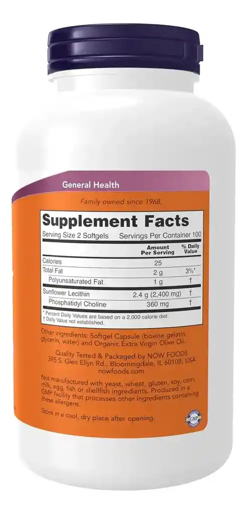 Now Lecitina De Girasol 1200mg 200 Softgels