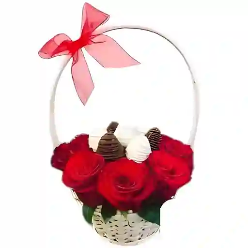 Canasta De Rosas Y Fresas