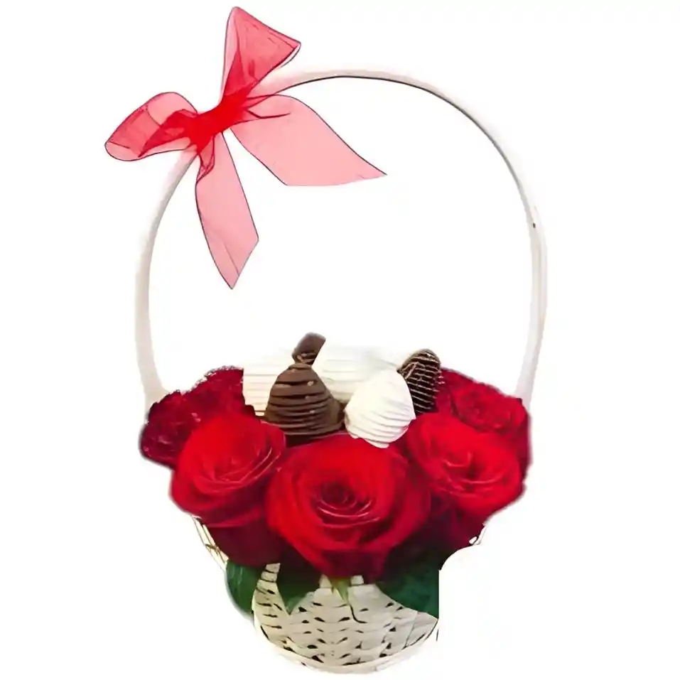 Canasta De Rosas Y Fresas
