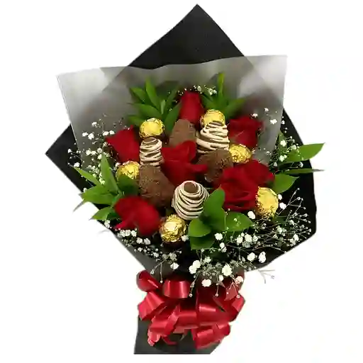 Bouquet De Rosas, Fresas Y Ferrero