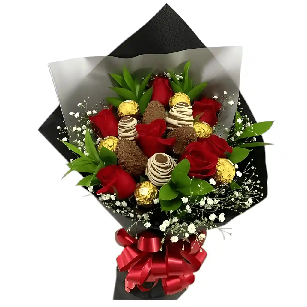 Bouquet De Rosas, Fresas Y Ferrero