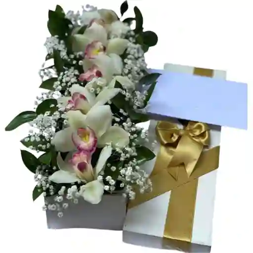 Caja Alargada Tapizada De Orquideas