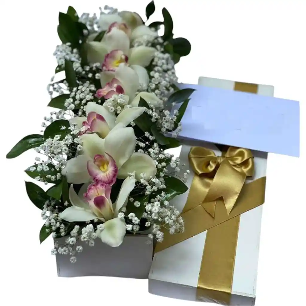 Caja Alargada Tapizada De Orquideas