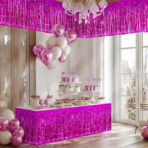 Cortinas Cortas Fondo Metalizadas Decoración Fiestas 50 Cm Fucsia