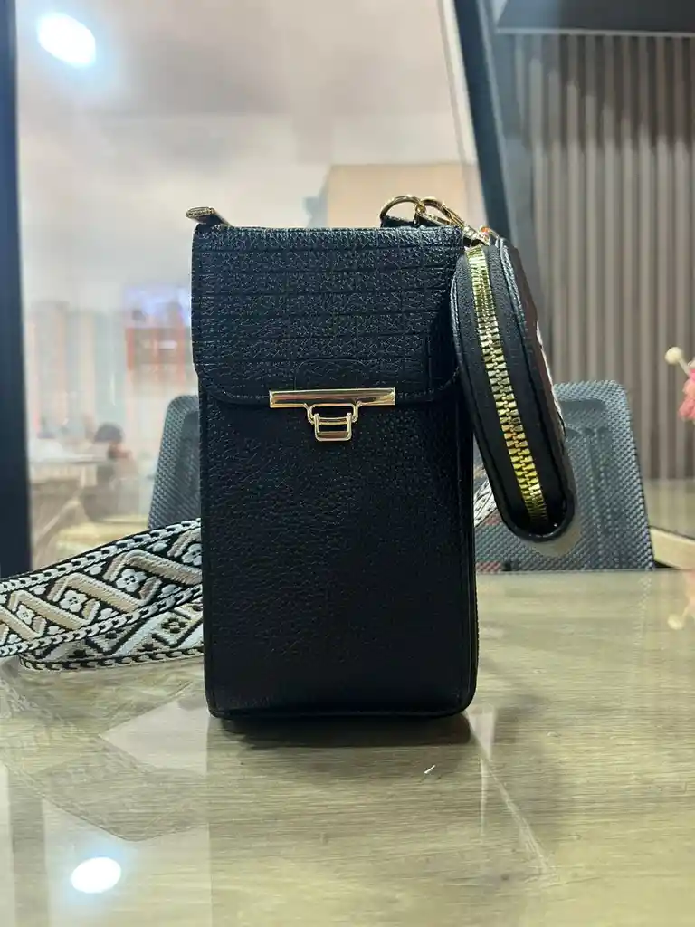 Bolso Hombro Cruzado Monedero Portacelular Negro