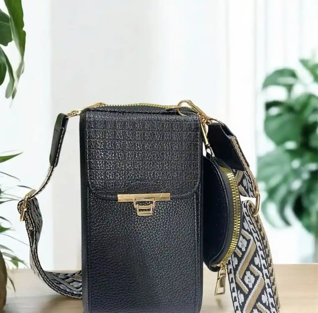 Bolso Hombro Cruzado Monedero Portacelular Negro